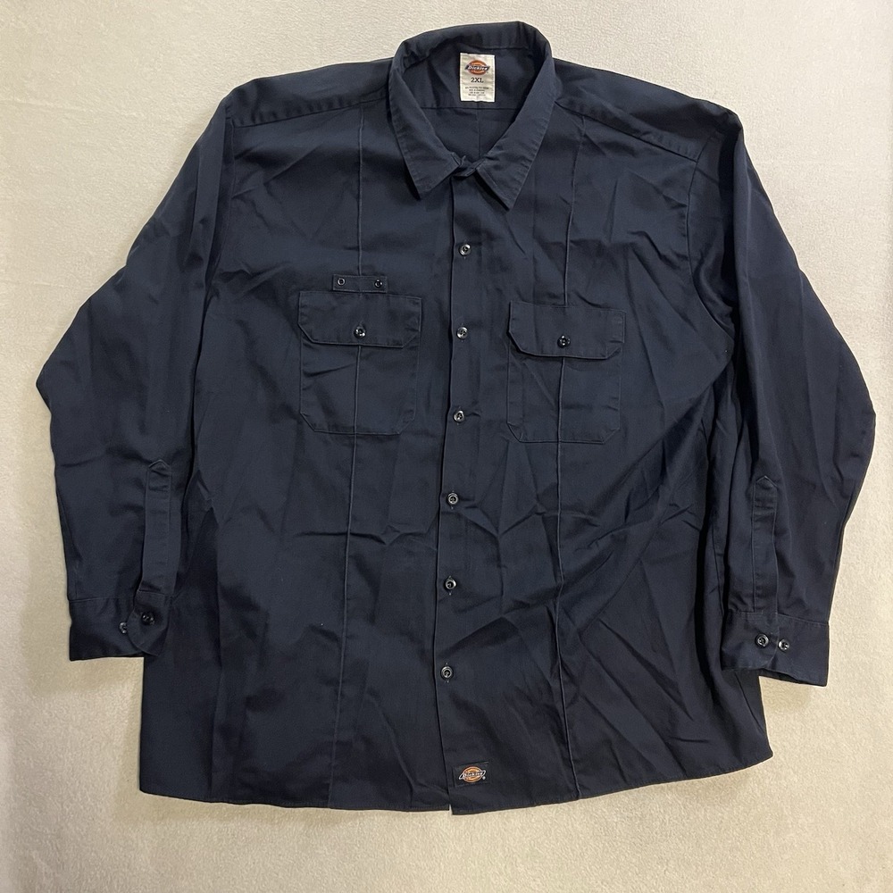 Dickies Long Sleeve Work Shirt Men's Size 2XL Dark Blue Button Up